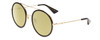 Profile View of Gucci GG0061S Designer Polarized Reading Sunglasses with Custom Cut Powered Sun Flower Yellow Lenses in Gold/Black Ladies Round Full Rim Metal 56 mm