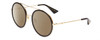 Profile View of Gucci GG0061S Designer Polarized Reading Sunglasses with Custom Cut Powered Amber Brown Lenses in Gold/Black Ladies Round Full Rim Metal 56 mm