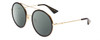 Profile View of Gucci GG0061S Designer Polarized Reading Sunglasses with Custom Cut Powered Smoke Grey Lenses in Gold/Black Ladies Round Full Rim Metal 56 mm