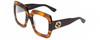 Profile View of Gucci GG0178S Designer Progressive Lens Blue Light Blocking Eyeglasses in Transparent Havana/Black Ladies Square Full Rim Acetate 54 mm