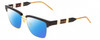 Profile View of Gucci GG0603S Designer Polarized Sunglasses with Custom Cut Blue Mirror Lenses in Black/Gold Unisex Cateye Semi-Rimless Metal 56 mm