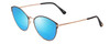 Profile View of Tom Ford FT5573-B Designer Polarized Reading Sunglasses with Custom Cut Powered Blue Mirror Lenses in Black Rose Gold Ladies Cateye Full Rim Metal 55 mm