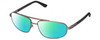 Profile View of REVO Nash Designer Polarized Reading Sunglasses with Custom Cut Powered Green Mirror Lenses in Gunmetal Silver Unisex Oval Full Rim Metal 61 mm