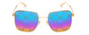 Front View of Gucci GG0802S Unisex Square Sunglasses in Gold/Blue Purple Red Green Mirror 57mm