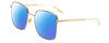 Profile View of Gucci GG0802S Designer Polarized Sunglasses with Custom Cut Blue Mirror Lenses in Shiny Gold Unisex Square Full Rim Metal 57 mm