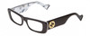 Profile View of Gucci GG0516S Designer Reading Eye Glasses with Custom Cut Powered Lenses in Black Layer Marble White Mother of Pearl Ladies Rectangle Full Rim Acetate 52 mm