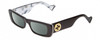Profile View of Gucci GG0516S Designer Polarized Sunglasses with Custom Cut Smoke Grey Lenses in Black Layer Marble White Mother of Pearl Ladies Rectangle Full Rim Acetate 52 mm