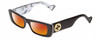 Profile View of Gucci GG0516S Designer Polarized Sunglasses with Custom Cut Red Mirror Lenses in Black Layer Marble White Mother of Pearl Ladies Rectangle Full Rim Acetate 52 mm