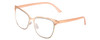 Profile View of Lucky Brand Doheny Designer Single Vision Prescription Rx Eyeglasses in Gold Matte Pink Blush Ladies Cat Eye Full Rim Metal 57 mm