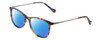 Profile View of Lucky Brand D510 Designer Polarized Reading Sunglasses with Custom Cut Powered Blue Mirror Lenses in Blue Brown Stripe Horn Unisex Cat Eye Full Rim Acetate 52 mm