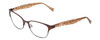 Profile View of Lucky Brand L505 Designer Reading Eye Glasses with Custom Cut Powered Lenses in Satin Brown Crystal Gold Ladies Cat Eye Semi-Rimless Metal 52 mm