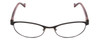 Front View of Lucky Brand Peppy Designer Single Vision Prescription Rx Eyeglasses in Black Snowflake Crystal Pink Ladies Oval Semi-Rimless Metal 49 mm