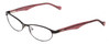 Profile View of Lucky Brand Peppy Designer Single Vision Prescription Rx Eyeglasses in Black Snowflake Crystal Pink Ladies Oval Semi-Rimless Metal 49 mm