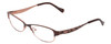 Profile View of Lucky Brand Tickle Designer Single Vision Prescription Rx Eyeglasses in Satin Brown Copper Leaf Ladies Oval Semi-Rimless Metal 49 mm