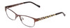 Profile View of Lucky Brand Wiggle Designer Reading Eye Glasses with Custom Cut Powered Lenses in Satin Brown Mosaic Green Ladies Oval Semi-Rimless Metal 49 mm