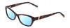 Profile View of Jones New York J226 Designer Blue Light Blocking Eyeglasses in Tortoise Havana Brown Gold Unisex Cat Eye Full Rim Acetate 50 mm