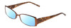 Profile View of Jones New York J443 Designer Blue Light Blocking Eyeglasses in Satin Brown Leaf Ladies Rectangular Full Rim Metal 54 mm
