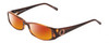 Profile View of Jones New York J733 Designer Polarized Sunglasses with Custom Cut Red Mirror Lenses in Tortoise Havana Brown Gold Unisex Rectangular Full Rim Acetate 53 mm