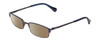 Profile View of Lucky Brand Break Time Designer Polarized Sunglasses with Custom Cut Amber Brown Lenses in Navy Blue Brown Gold Tortoise Tips Ladies Rectangular Full Rim Metal 48 mm
