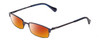 Profile View of Lucky Brand Break Time Designer Polarized Sunglasses with Custom Cut Red Mirror Lenses in Navy Blue Brown Gold Tortoise Tips Ladies Rectangular Full Rim Metal 48 mm