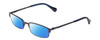 Profile View of Lucky Brand Break Time Designer Polarized Sunglasses with Custom Cut Blue Mirror Lenses in Navy Blue Brown Gold Tortoise Tips Ladies Rectangular Full Rim Metal 48 mm