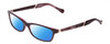 Profile View of Lucky Brand High Noon Designer Polarized Sunglasses with Custom Cut Blue Mirror Lenses in Purple Layer Crystal Ladies Cat Eye Full Rim Acetate 53 mm
