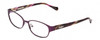 Profile View of Lucky Brand Horizon Designer Reading Eye Glasses with Custom Cut Powered Lenses in Satin Purple Brown Stripe Horn Ladies Oval Full Rim Metal 51 mm