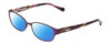 Profile View of Lucky Brand Horizon Designer Polarized Sunglasses with Custom Cut Blue Mirror Lenses in Satin Purple Brown Stripe Horn Ladies Oval Full Rim Metal 51 mm
