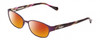 Profile View of Lucky Brand Horizon Designer Polarized Sunglasses with Custom Cut Red Mirror Lenses in Satin Purple Brown Stripe Horn Ladies Oval Full Rim Metal 51 mm