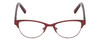 Front View of Jones New York J143 Designer Single Vision Prescription Rx Eyeglasses in Satin Burgundy Red Crystal Ladies Oval Semi-Rimless Metal 47 mm