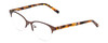 Profile View of Jones New York J145 Designer Reading Eye Glasses with Custom Cut Powered Lenses in Brown Orange Crystal Tortoise Marble Ladies Cat Eye Semi-Rimless Metal 48 mm