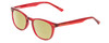 Profile View of Prive Revaux Show Off Single Designer Polarized Reading Sunglasses with Custom Cut Powered Sun Flower Yellow Lenses in Red Crystal Ladies Round Full Rim Acetate 48 mm