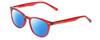 Profile View of Prive Revaux Show Off Single Designer Polarized Reading Sunglasses with Custom Cut Powered Blue Mirror Lenses in Red Crystal Ladies Round Full Rim Acetate 48 mm