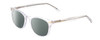 Profile View of Prive Revaux Show Off Single Designer Polarized Sunglasses with Custom Cut Smoke Grey Lenses in Clear Crystal Ladies Round Full Rim Acetate 48 mm