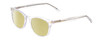 Profile View of Prive Revaux Show Off Single Designer Polarized Reading Sunglasses with Custom Cut Powered Sun Flower Yellow Lenses in Clear Crystal Ladies Round Full Rim Acetate 48 mm
