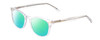 Profile View of Prive Revaux Show Off Single Designer Polarized Reading Sunglasses with Custom Cut Powered Green Mirror Lenses in Clear Crystal Ladies Round Full Rim Acetate 48 mm