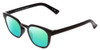 Profile View of Book Club Cents No Ability Designer Polarized Reading Sunglasses with Custom Cut Powered Green Mirror Lenses in Gloss Black Unisex Panthos Full Rim Acetate 48 mm