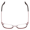 Top View of Book Club Dutiful Scammed Designer Reading Eye Glasses with Custom Cut Powered Lenses in Wine Satin Red Ladies Cat Eye Full Rim Metal 55 mm