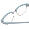 Close Up View of Book Club One Drew Over English Test Designer Bi-Focal Prescription Rx Eyeglasses in Sky Blue Silver Unisex Oval Full Rim Metal 52 mm