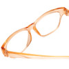 Close Up View of Book Club Tail of Two Kitties Designer Reading Eye Glasses with Custom Cut Powered Lenses in Sherbert Crystal Peach Orange Ladies Cat Eye Full Rim Acetate 53 mm