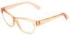 Profile View of Book Club Tail of Two Kitties Designer Progressive Lens Prescription Rx Eyeglasses in Sherbert Crystal Peach Orange Ladies Cat Eye Full Rim Acetate 53 mm