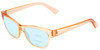 Profile View of Book Club Tail of Two Kitties Designer Progressive Lens Blue Light Blocking Eyeglasses in Sherbert Crystal Peach Orange Ladies Cat Eye Full Rim Acetate 53 mm