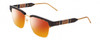 Profile View of GUCCI GG0605O Designer Polarized Sunglasses with Custom Cut Red Mirror Lenses in Tortoise Havana Brown Gold Navy Blue Unisex Cat Eye Semi-Rimless Acetate 52 mm