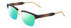 Profile View of GUCCI GG0605O Designer Polarized Reading Sunglasses with Custom Cut Powered Green Mirror Lenses in Tortoise Havana Brown Gold Navy Blue Unisex Cat Eye Semi-Rimless Acetate 52 mm
