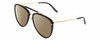 Profile View of GUCCI GG0672S Designer Polarized Reading Sunglasses with Custom Cut Powered Amber Brown Lenses in Black Gold Tortoise Havana Unisex Pilot Full Rim Acetate 58 mm