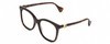 Profile View of GUCCI GG1071S Designer Reading Eye Glasses with Custom Cut Powered Lenses in Tortoise Havana Brown Gold Ladies Cat Eye Full Rim Acetate 55 mm
