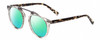 Profile View of John Varvatos V602 Designer Polarized Reading Sunglasses with Custom Cut Powered Green Mirror Lenses in Grey Crystal /Gunmetal/Tortoise Unisex Round Full Rim Acetate 52 mm