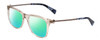 Profile View of John Varvatos V418 Designer Polarized Reading Sunglasses with Custom Cut Powered Green Mirror Lenses in Smoke Crystal/Silver/Blue Tortoise Ladies Panthos Full Rim Acetate 52 mm