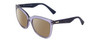 Profile View of POLICE SPL410 Designer Polarized Sunglasses with Custom Cut Amber Brown Lenses in Navy Blue Crystal/Sparkles Ladies Cat Eye Full Rim Acetate 56 mm