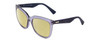 Profile View of POLICE SPL410 Designer Polarized Reading Sunglasses with Custom Cut Powered Sun Flower Yellow Lenses in Navy Blue Crystal/Sparkles Ladies Cat Eye Full Rim Acetate 56 mm